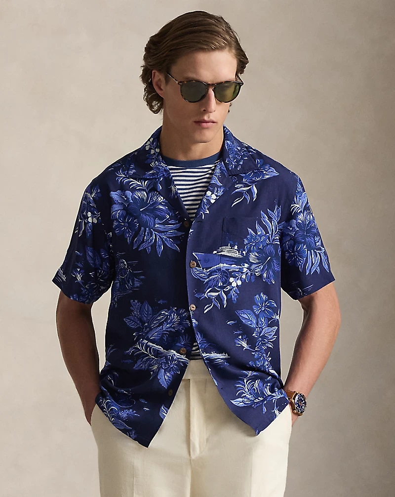 Classic Fit Tropical-Print Camp Shirt