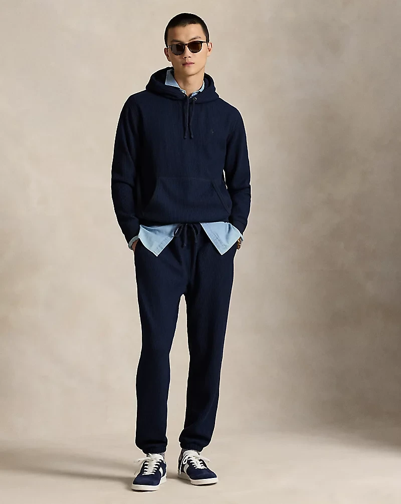 Waffle-Knit Fleece Hoodie