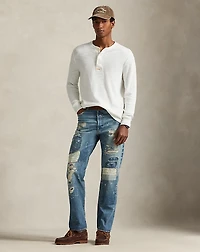 Textured Waffle-Knit Henley Shirt