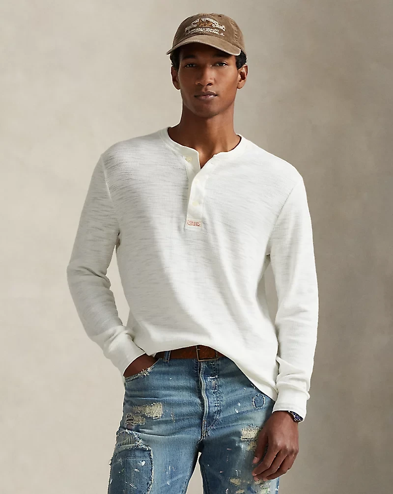 Textured Waffle-Knit Henley Shirt