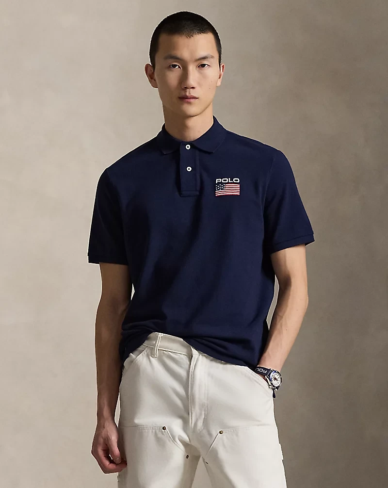 Classic Fit Flag Mesh Polo Shirt