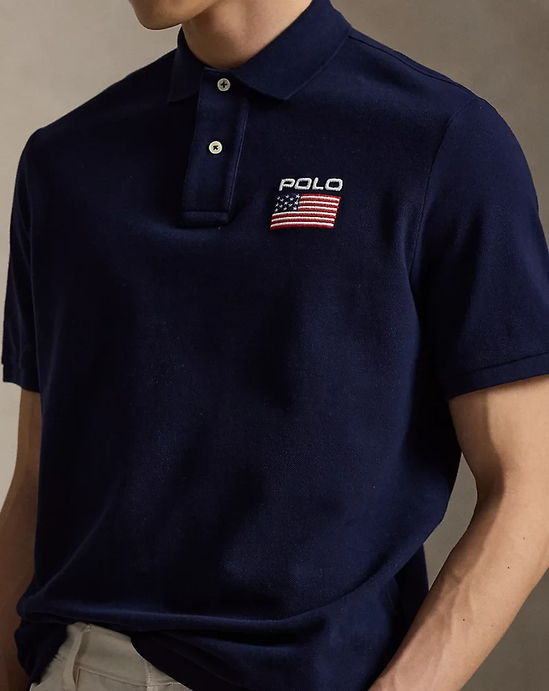 Classic Fit Flag Mesh Polo Shirt