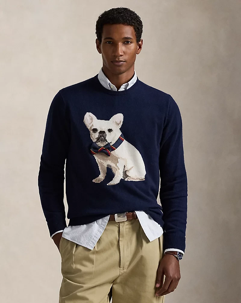 Dog-Intarsia Cashmere Sweater