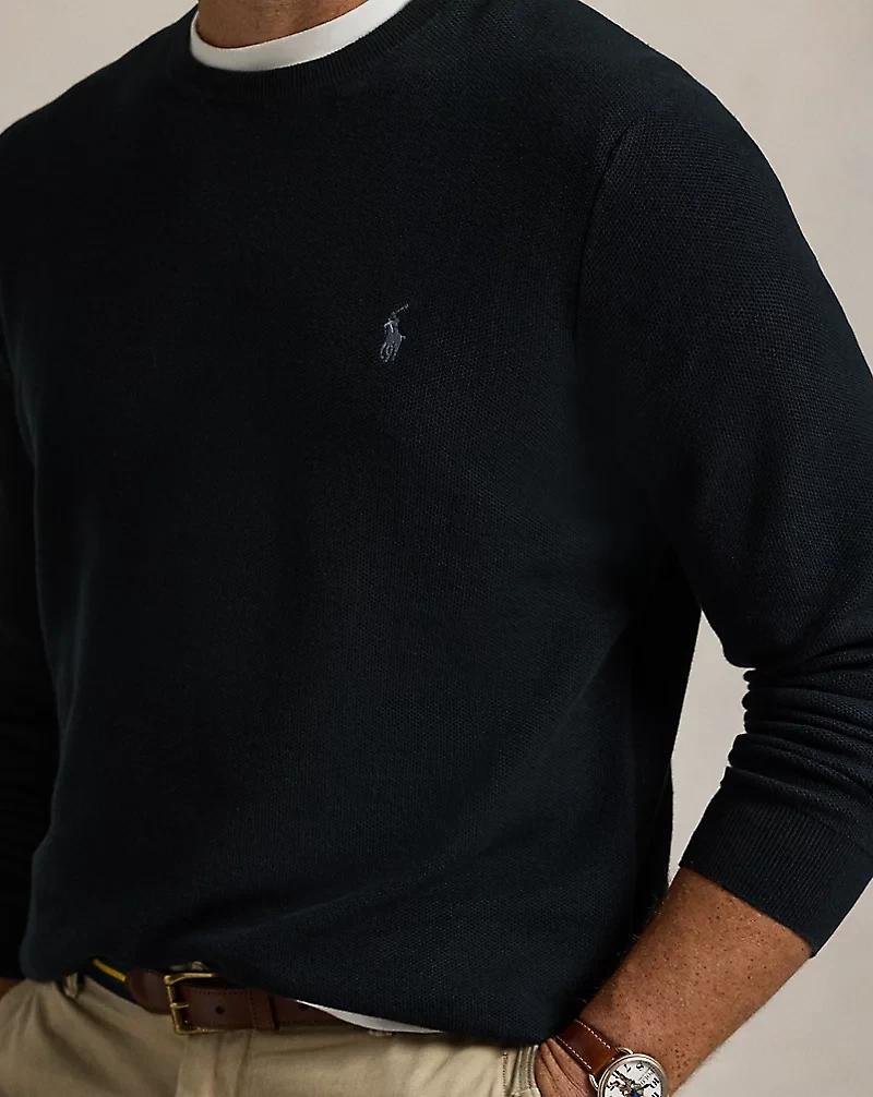 Mesh-Knit Cotton Crewneck Sweater