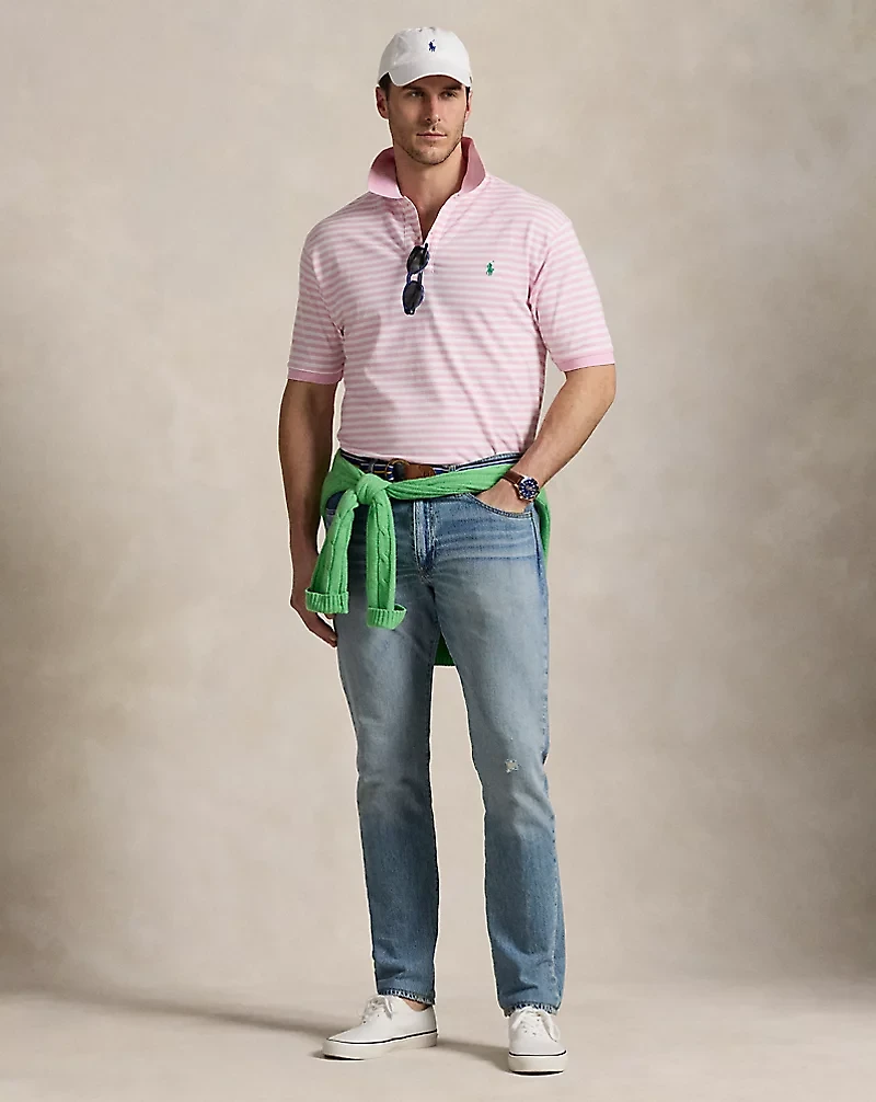Striped Mesh Polo Shirt