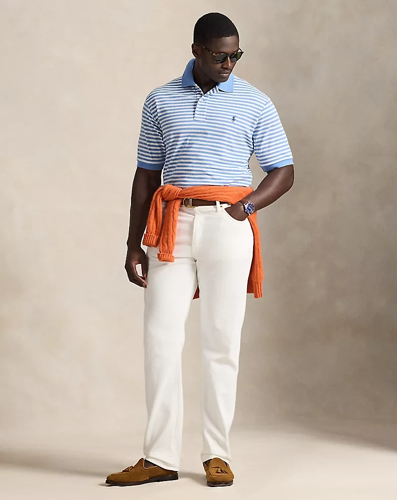 Striped Mesh Polo Shirt