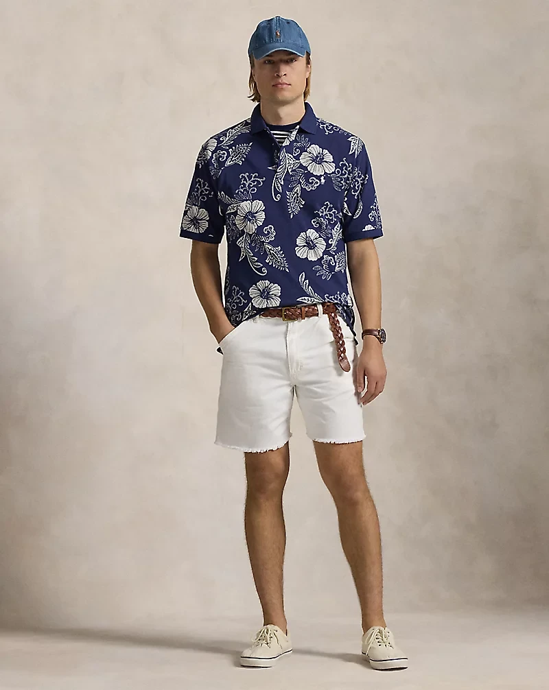 Hibiscus-Print Mesh Polo Shirt