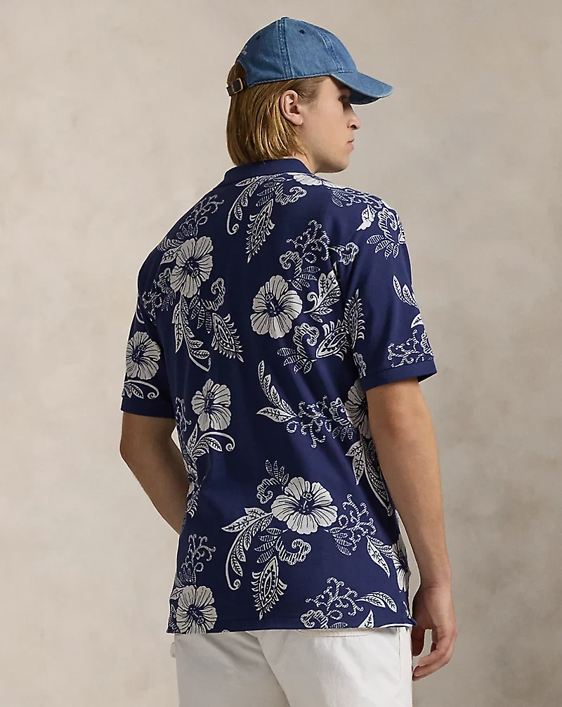 Hibiscus-Print Mesh Polo Shirt