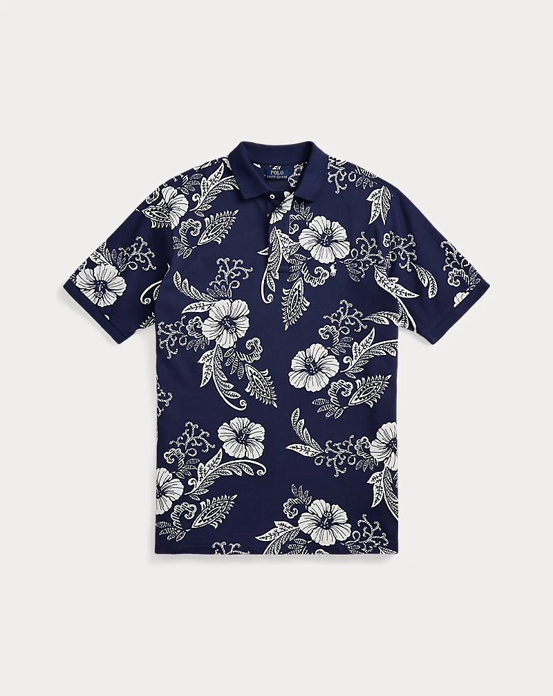 Hibiscus-Print Mesh Polo Shirt