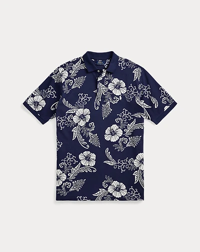 Hibiscus-Print Mesh Polo Shirt