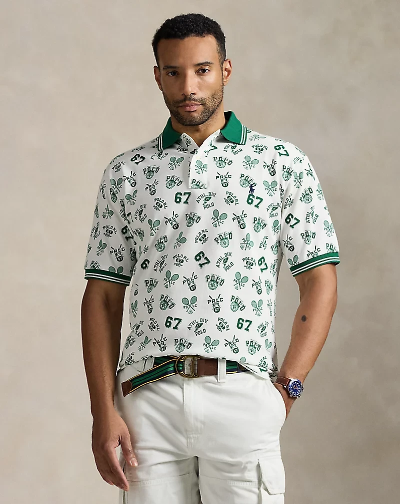 Print Mesh Polo Shirt