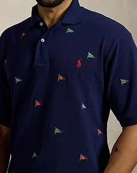 Flag-Embroidered Mesh Polo Shirt