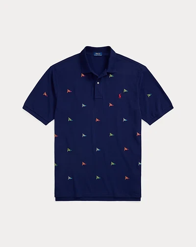 Flag-Embroidered Mesh Polo Shirt