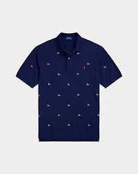 Flag-Embroidered Mesh Polo Shirt