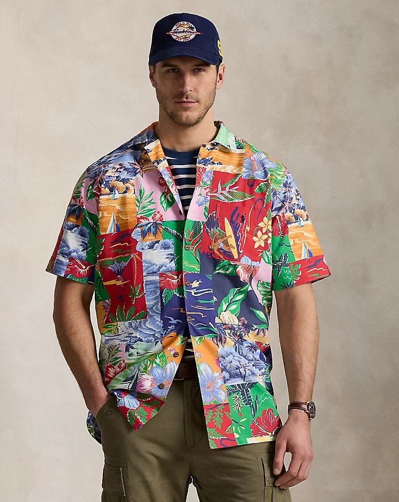 Patchwork-Print Oxford Camp Shirt