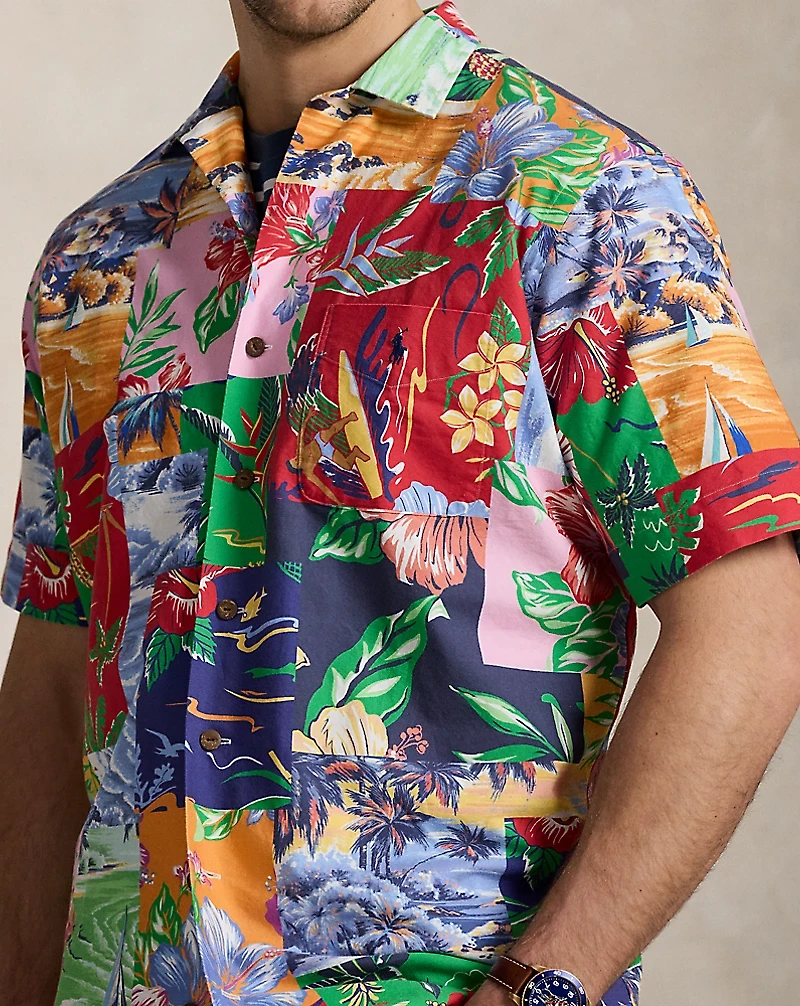 Patchwork-Print Oxford Camp Shirt
