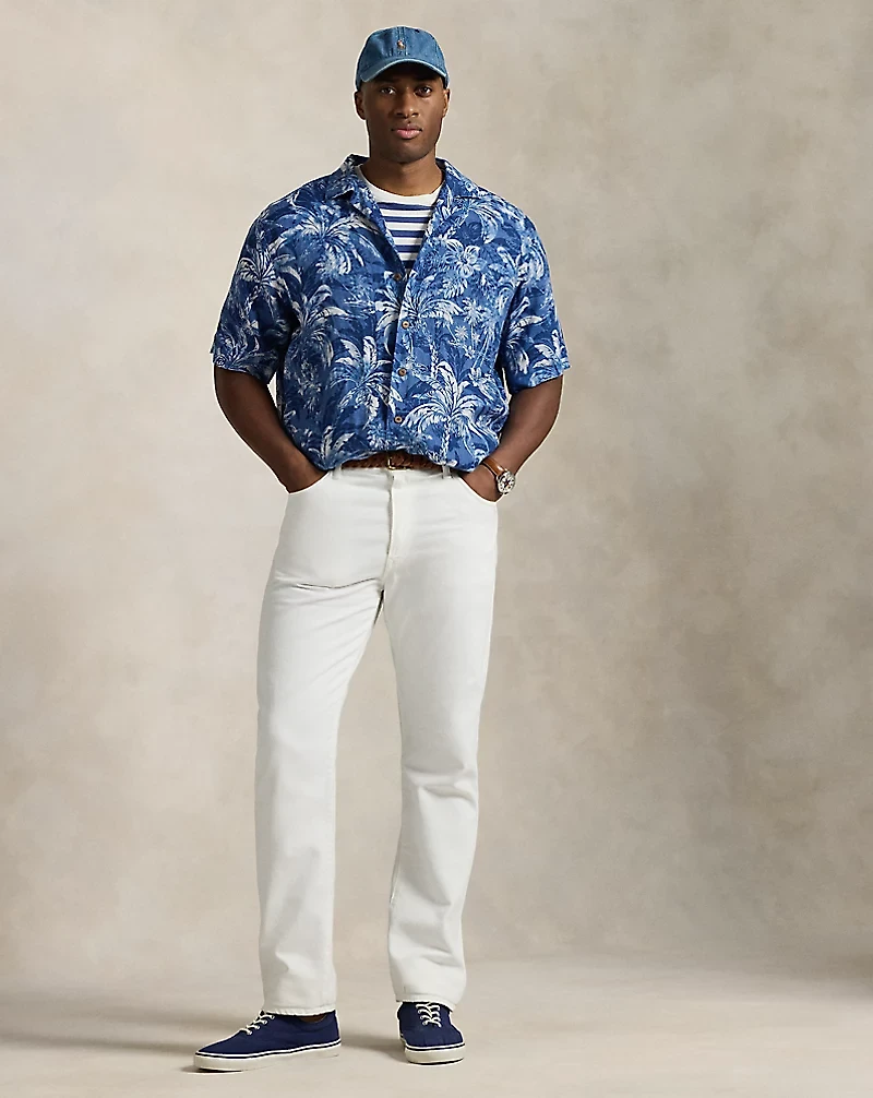 Tropical-Print Linen Camp Shirt