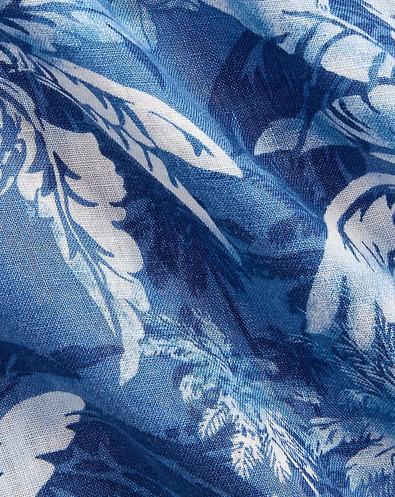 Tropical-Print Linen Camp Shirt