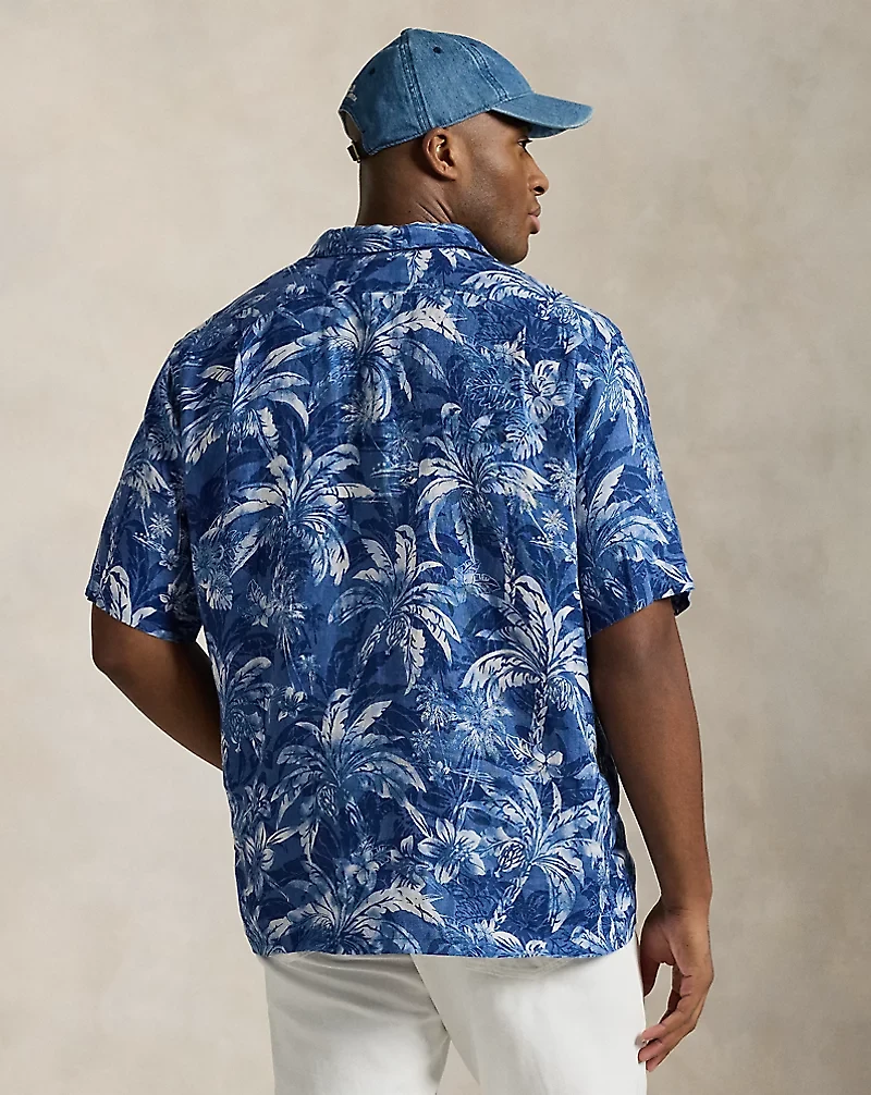 Tropical-Print Linen Camp Shirt