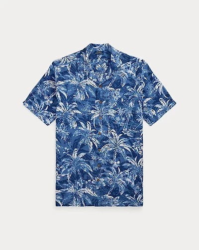 Tropical-Print Linen Camp Shirt