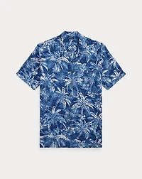Tropical-Print Linen Camp Shirt