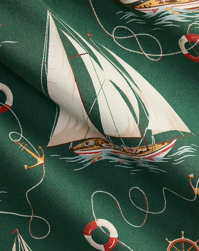 Sailboat-Print Oxford Camp Shirt
