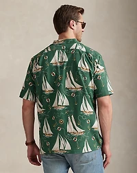 Sailboat-Print Oxford Camp Shirt