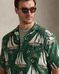 Sailboat-Print Oxford Camp Shirt