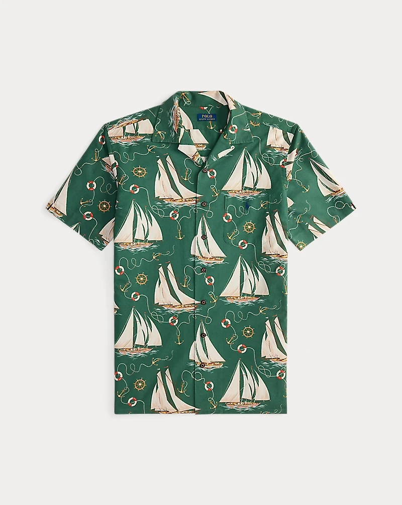 Sailboat-Print Oxford Camp Shirt