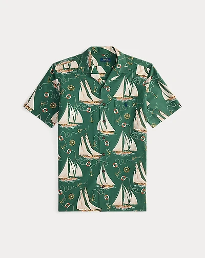 Sailboat-Print Oxford Camp Shirt