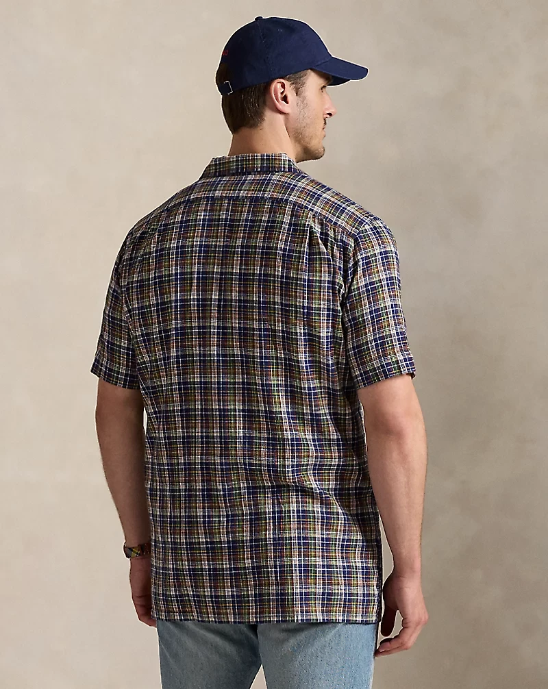 Plaid Linen-Cotton Camp Shirt