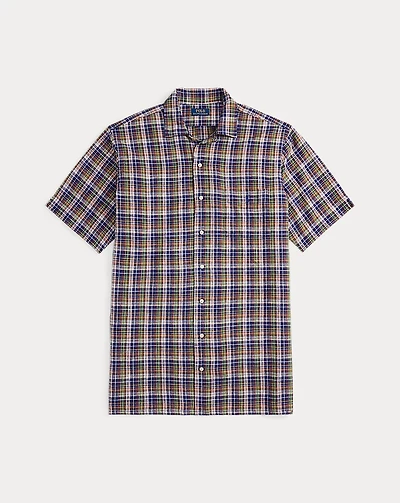 Plaid Linen-Cotton Camp Shirt