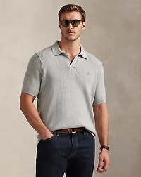 Rib-Knit Cotton Johnny-Collar Sweater