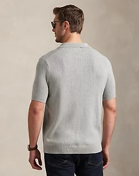Rib-Knit Cotton Johnny-Collar Sweater
