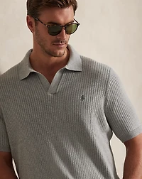 Rib-Knit Cotton Johnny-Collar Sweater
