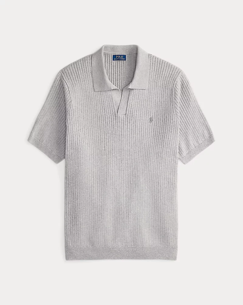 Rib-Knit Cotton Johnny-Collar Sweater