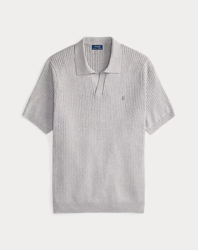 Rib-Knit Cotton Johnny-Collar Sweater