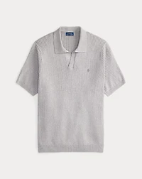 Rib-Knit Cotton Johnny-Collar Sweater