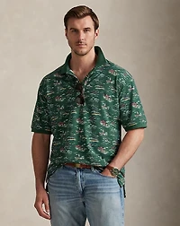 Scenic-Print Mesh Polo Shirt