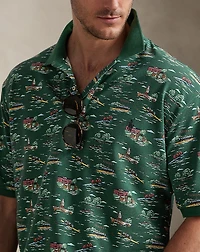 Scenic-Print Mesh Polo Shirt