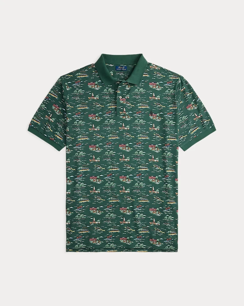 Scenic-Print Mesh Polo Shirt