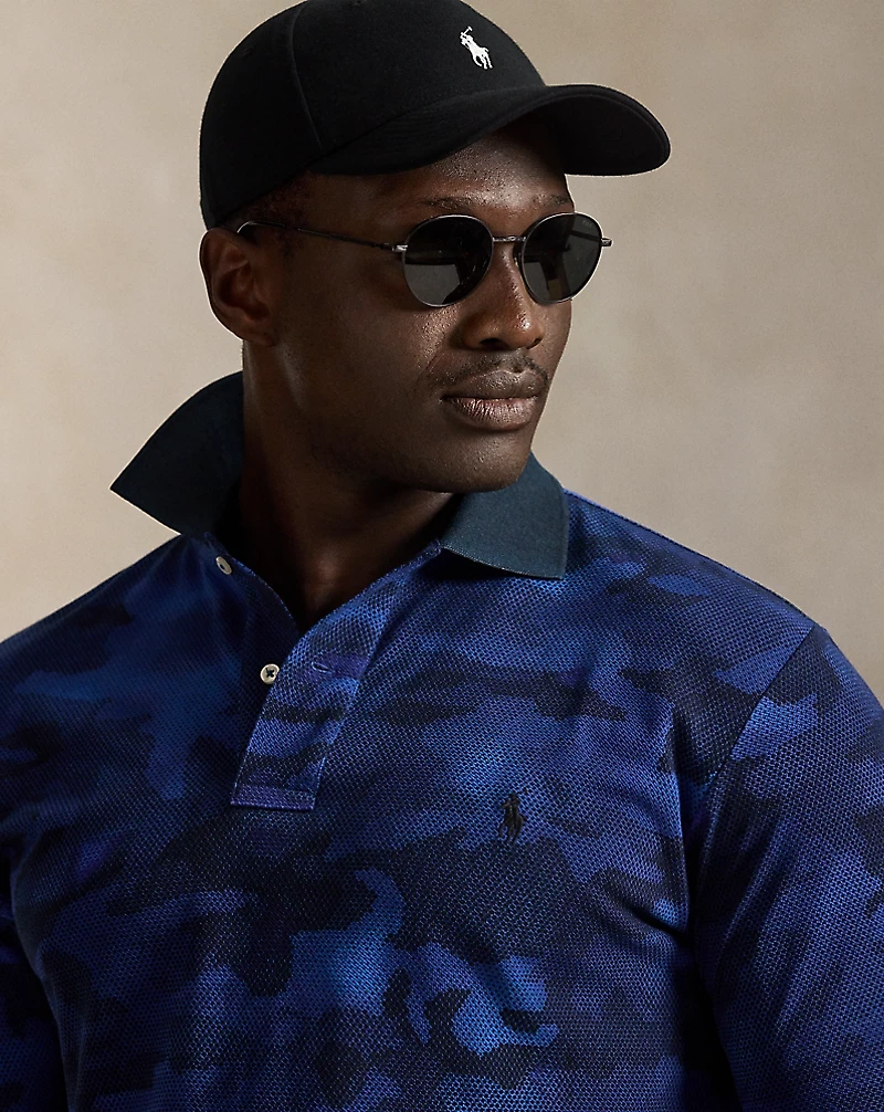 Camo-Print Mesh Polo Shirt