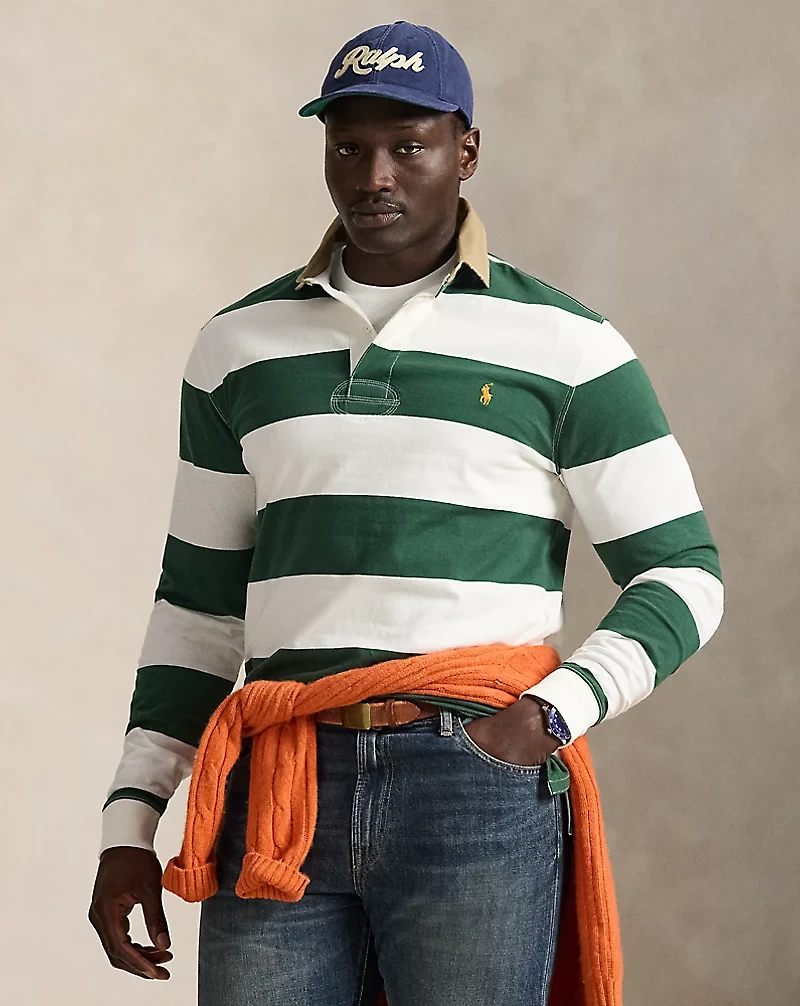Khaki-Collar Striped Rugby Shirt