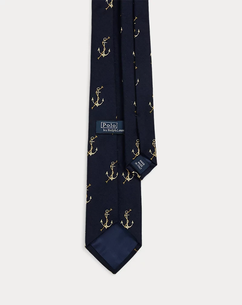 Anchor-Patterned Wool-Silk Tie