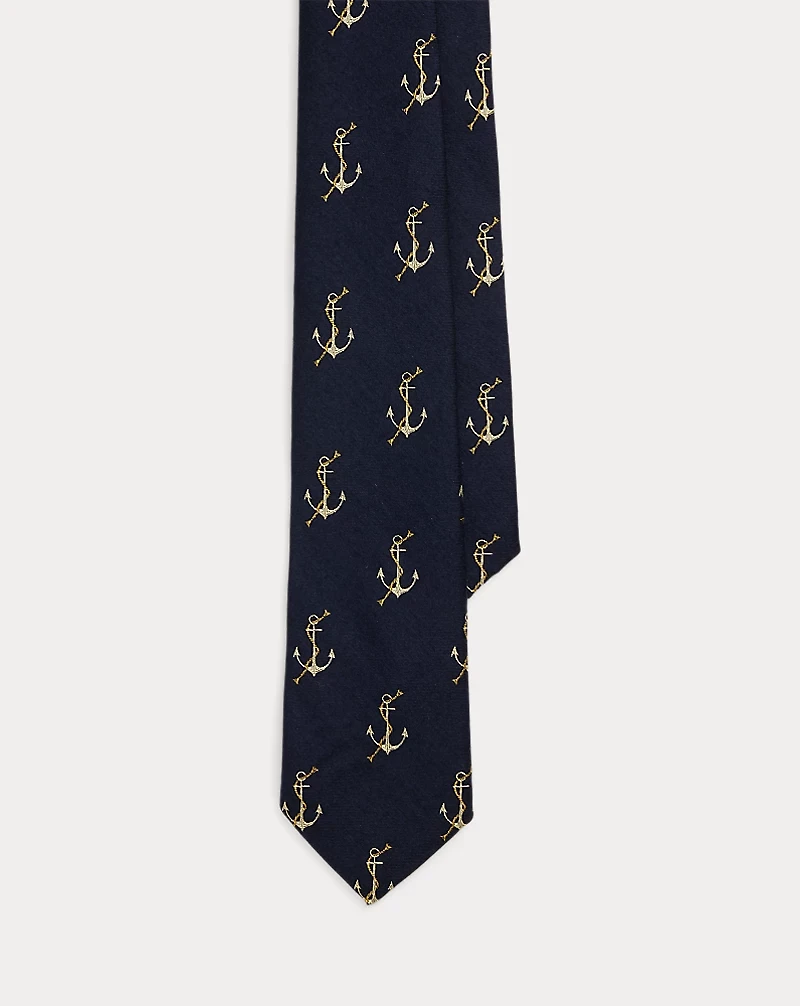 Anchor-Patterned Wool-Silk Tie