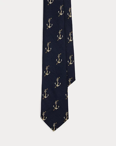 Anchor-Patterned Wool-Silk Tie