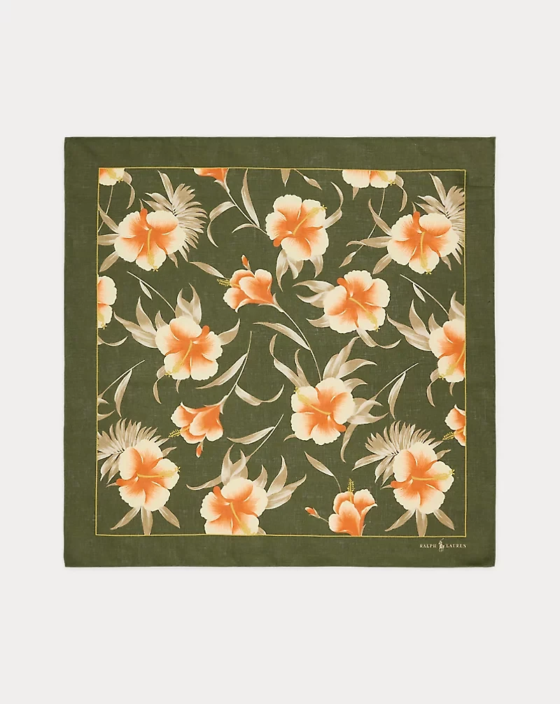 Floral-Print Linen Bandanna