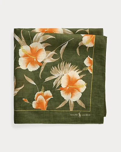 Floral-Print Linen Bandanna