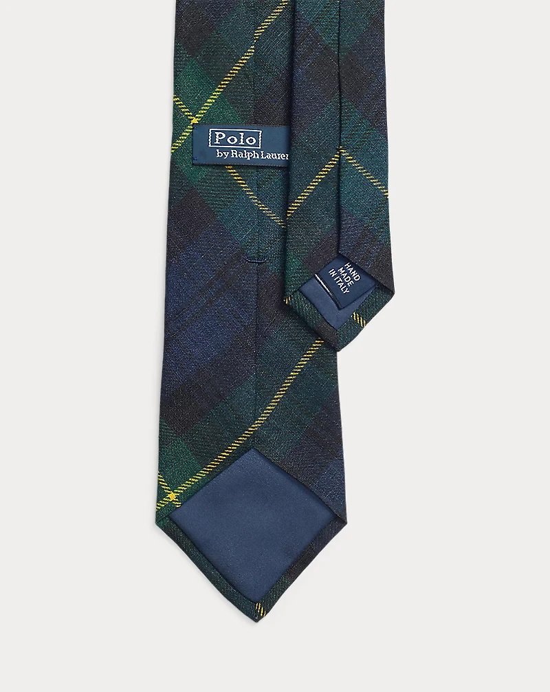 Plaid-Print Linen Tie