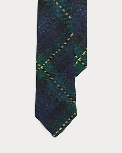 Plaid-Print Linen Tie